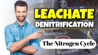 Image shows a man pointing at a leachate denitrification headline.
